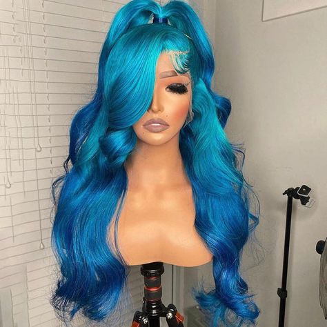 Product Details Brand Name Geeta Hair Hair Texture Body Wave Wig Wig Color Ombre Lake Blue Wigs Human Hair Tape Brazilian Hair Hair Length 16-30Inch Lace Size 13x4 Lace Front Wig/4x4 lace closure Material Grade Brazilian Virgin Hair Density 150% 180% 250% Density Wig Size Average 21.5-22.5 Inch Head Circumference Straps Adjustable Lasting For 1 More Year Can Be Dyed And Bleached Yes Hair Advantage No Shedding,Tangle Free, Soft,Bouncy Shipping Shipped within 24-48 hours，5-7 Bussiness days arrive Long Curly Colored Hair, Ombré Blue Wig, Blue Wig Hairstyles For Black Women, Pretty Hair Colors For Black Women, Dark Blue And Light Blue Hair, Blue Wig Hairstyles, Styles For Wigs, Blue Wig Install, Blue Wigs For Black Women