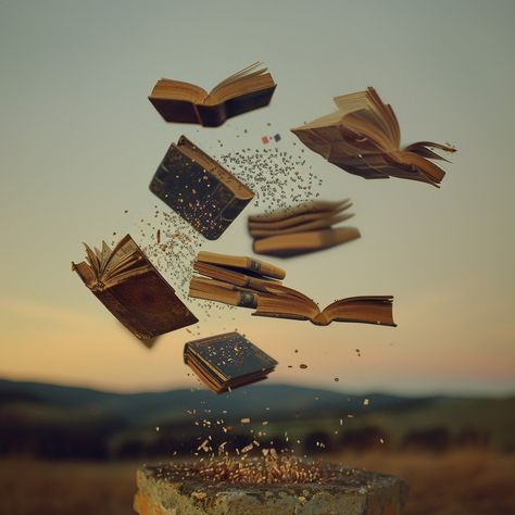 Levitating Book Magic: Enchanted books float mid-air against a dusky sky, with pages fluttering like butterfly wings. #books #magic #levitation #aerial #imagination #aiart #aiphoto #stockcake ⬇️ Download and 📝 Prompt 👉 https://stockcake.com/i/levitating-book-magic_570530_195013 Levitation Aesthetic, Books Flying, Floating Books, Book Magic, Enchanted Book, Fantasy Literature, Old Library, Magical Book, Paper Birds