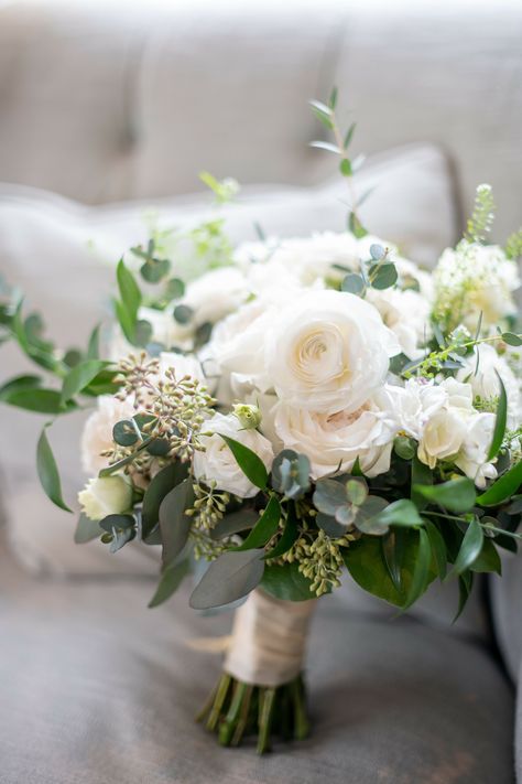 Cream And White Wedding, Maggie Soterro Wedding Dress, Greenery Wedding Bouquet, Wedding Dress Gallery, Flowers And Greenery, Maggie Sottero Wedding Dresses, Wedding Ceremony Flowers, White Wedding Flowers, Ballroom Wedding