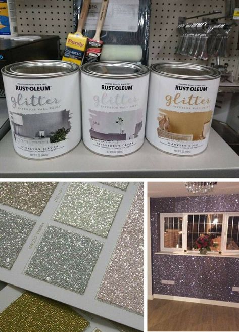 Rust-Oleum glitter paint Glitter Paint Diy, Glitter Paint For Walls, Glitter Room, Box Furniture, Smart Tiles, Couch Small, Interior Wall Paint, Glitter Wall, Paint Diy