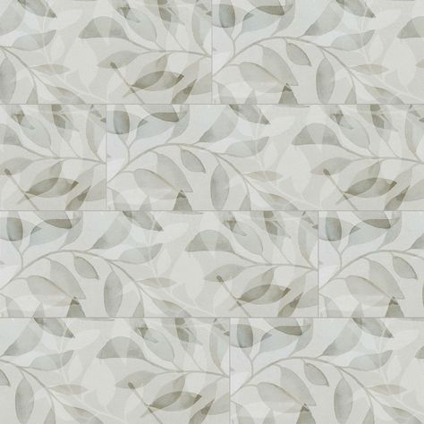 Elevate your space with this contemporary Vienna Botanical Wall Tile. Featuring a gorgeous matte, it creates a grand piece perfect for walls in a living room, dining room, bathroom or backsplash. The tile is suitable for use on walls but is not suitable for use on floors. Contemporary wall tiles can add an attractive touch to walls throughout your home. | Adessi | Vienna Botanical Ceramic Wall Tile, 12 x 36, Green - Floor & Decor Tile Over Bathroom Vanity, Botanical Tiles Kitchen, Shower Tile Focal Wall, Timeless Bathroom Tiles, Leaf Tile Bathroom, Sage Backsplash Kitchen, Green Floor Tile Bathroom, Bathroom Wall Tiles Design Patterns, Ivory Tile Bathroom