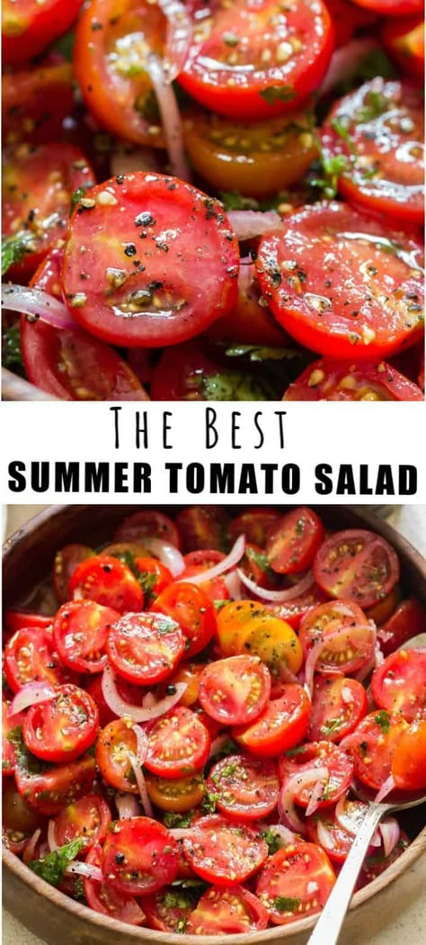 Tomato Parmesan Salad, Tomato Salad Ideas, Tomatoe Salad Recipe, Cherry Tomato Salad Recipes, Cherry Tomatoes Recipes Salad, Cocktail Tomatoes, Marinated Cherry Tomatoes, Grape Tomato Recipes, Tomato Onion Salad