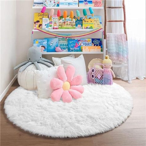 Super Soft Feeling: This Rug Is Built With A Soft Surface And A Memory-Foam, Leave This Rug Feeling Soft And Luxurious, Make Your Children And Baby More Comfy And Warm When They Play On The Floor. Perfect For Any Room: This Area Rug Create An Intimate Atmosphere With A Fluffy Shag Rug That Is Versatile Enough For The Bedroom, Livingroom, Tent, Teepee, Playroom, Nursery, Reading Nook Or Feature Photo Shoots, Indulge And Invest In A Rug Made With Supreme Durability And Luxurious Comfort. Great Col Nursery Reading Nook, Nursery Reading, Circle Rugs, Comfy Reading, Girls Playroom, Rugs Small, Circular Rugs, Playroom Nursery, Toddler Girl Room