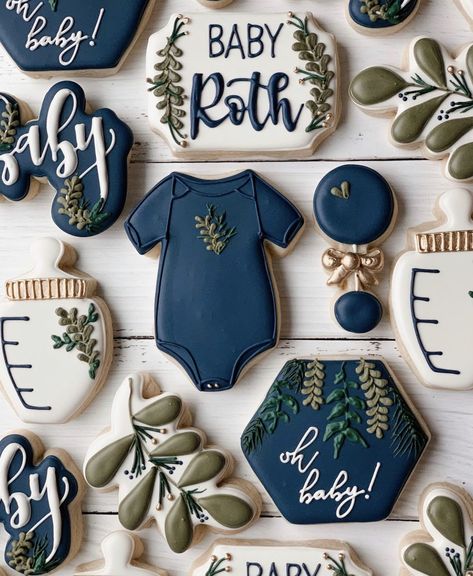 Baby Shower Cookies For Boy, Navy Baby Showers, Baby Boy Cookies, Baby Boy Sprinkle, Cookies To Make, Cookies Ideas, Shower Desserts, Green Baby Shower, Baby Shower Desserts