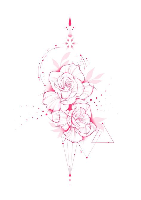 Womens Chestpiece Tattoo, Geometric Flower Tattoo Design, Geometric Flower Tattoo, Colour Tattoo For Women, Pink Tattoo, Muster Tattoos, Coloring Pages Inspirational, Red Ink Tattoos, Floral Wall Art Canvases