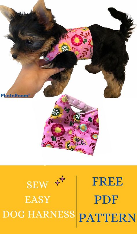 Free Dog Clothes Patterns Printable, Crochet Puppy Harness Free Pattern, Dog Vest Pattern Sewing, Diy Small Dog Harness, Pet Harness Pattern, Dog Pajamas Pattern Free Small, Free Dog Harness Pattern, Clothes For Puppies, Diy Puppy Harness