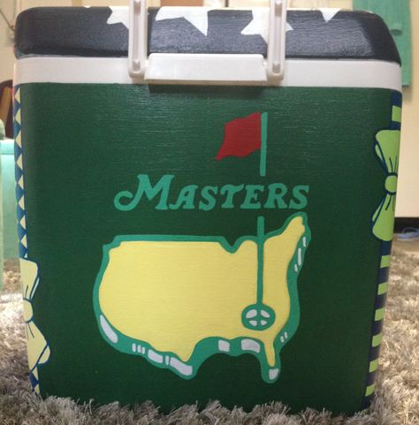 masters painted formal cooler Masters Frat Cooler, Golf Cooler Painting, Ato Formal Cooler, Frat Cooler Hockey, Fraternity Formal Cooler, Frat Cooler Painting Ideas, Frat Coolers Formal Nola, Formal Cooler Ideas Fraternity, Pike Cooler Ideas Fraternity