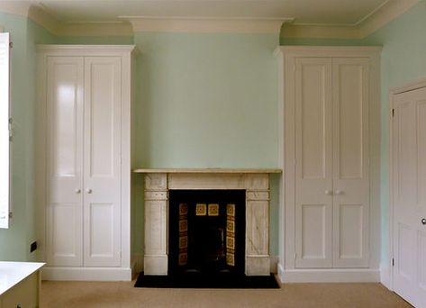 Bedroom Fireplace Wardrobes, Built In Wardrobe Door Ideas, Fireplace Wardrobe, Built In Wardrobe Ideas Alcove, Built In Wardrobe Doors, Painted Wardrobes, Bedroom Alcove, Alcove Wardrobe, Alcove Cupboards