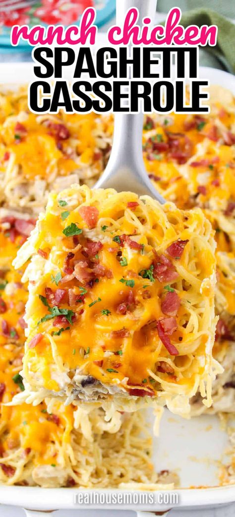 Cheese Chicken Spaghetti Recipe, Creamy Chicken Ranch Casserole, King Ranch Chicken Spaghetti, Ranch Chicken Casserole Recipes, Cheese Chicken Spaghetti Bake, Leftover Chicken Spaghetti Recipes, Cracked Chicken Spaghetti, Crockpot Chicken Bacon Ranch Spaghetti, Chicken Spaghetti Casserole Crockpot