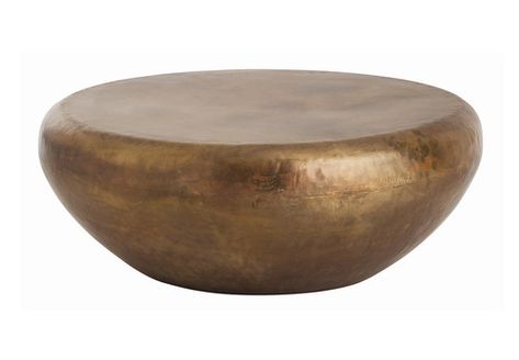 'Bates Large Cocktail Table by Arteriors. @2Modern' Brass Drum Coffee Table, Brass Cocktail Table, Coffee Table Unique, Brass Coffee, Hotel Beach, Large Coffee Table, Copper Paint, Hammered Iron, Drum Coffee Table