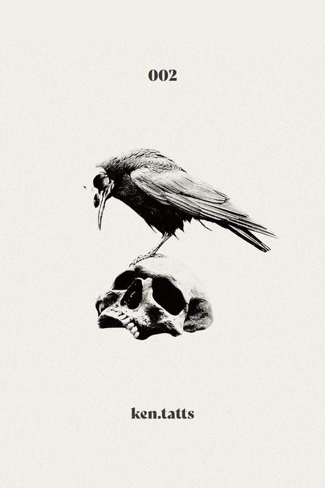 skull and raven tattoo idea Tattoo Ideas Bones, Berlin Tattoo Artist, Raven Flash Tattoo, Art History Tattoo Ideas, Skull And Raven Tattoo, Gothic Art Tattoo, Blackwork Tattoo Design Ideas, Flash Tattoo Blackwork, Black Work Tattoo Design