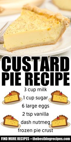 Custard Pie Recipe Easy, Desert Pies, Best Custard Pie Recipe, Egg Custard Pie Recipe, Vegan Garden, Custard Pies, Egg Custard Pie, Easy Custard, Baked Items