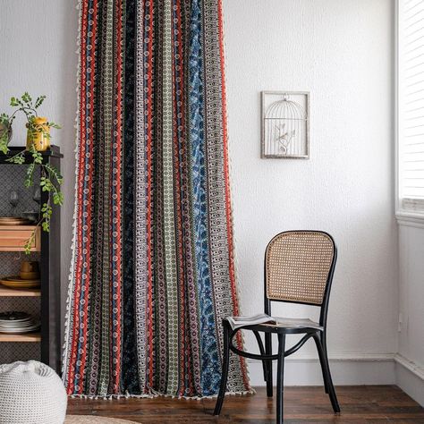 Amazon.com: ABREEZE Botanical Print Semi-Blackout Window Curtains,Farmhouse Cotton Linen Darkening Curtains with Tassels Rod Pocket Window Drapes for Living Room Bedroom, 1 Panel, W59 x L71 : Home & Kitchen Cortina Boho, Rideaux Boho, Cortinas Boho, Decorative Window Treatments, Country Style Living Room, Patchwork Curtains, Geometric Curtains, Dining Room Curtains, Bohemian Curtains