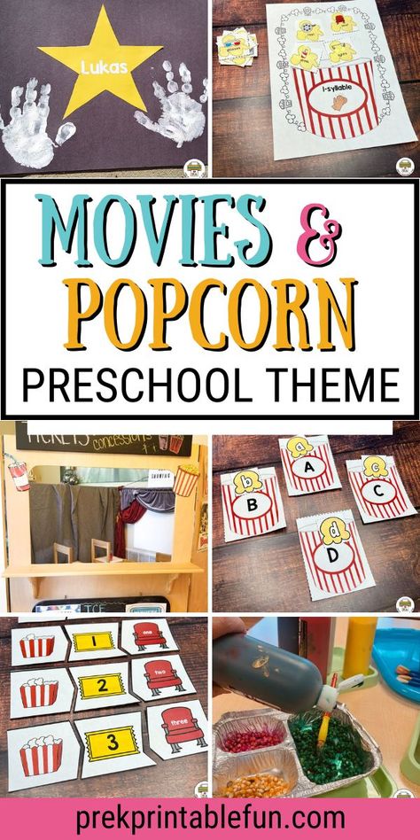 Movie Theme Literacy Night, Theatre Preschool Activities, Movie Day Activities For Kindergarten, Movie Day At School Ideas, Hollywood Activities For Preschool, Popcorn And Movie Day Kindergarten, Movie Theme Arts And Crafts, Theater Activities For Preschoolers, Movie Preschool Activities