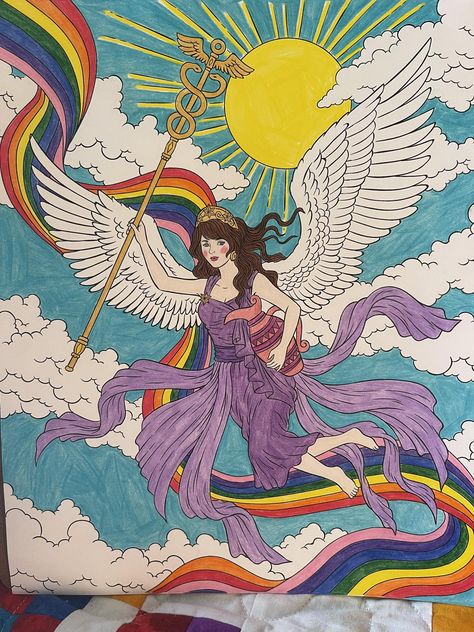 Iris the Goddess of the Rainbow from Goddesses coloring book by ColorIt Iris Greek Goddess Aesthetic, Iris Goddess Greek Mythology, Iris Rainbow Goddess, Goddess Of Rainbow, Iris Greek Goddess, Goddess Iris, Greek Goddess Aesthetic, Rainbow Goddess, Iris Goddess