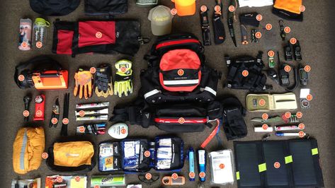 Working for search and rescue is no easy task, and when your job is to go out and save people, you need the right gear not just for yourself, but also other people. Reader Zany Z’s shares his pack. Ems Gear, Bear Grylls Survival, Tactical Pen, Bug Out Bag, Search And Rescue, Survival Prepping, First Aid Kit, About Money, Survival Kit