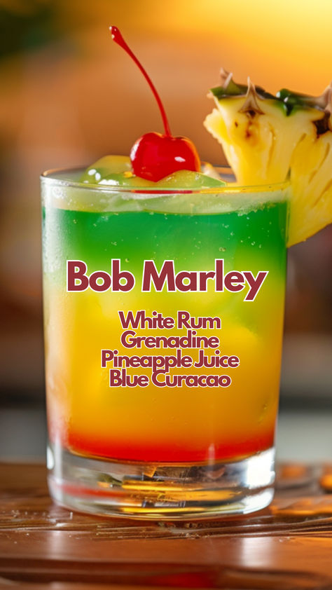 Bob Marley The Tipsy Bartender, Bob Marley Drink Recipe How To Make, Juneteenth Drink Ideas, Red And Yellow Drinks, Rum Tasting Party Ideas, Cocktails That Don’t Taste Like Alcohol, Summer Mixed Drink Recipes, Bob Marley Cocktail, Specialty Drinks Alcohol