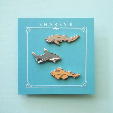 Sharks II pins – Fin Pin Shop Animal Enamel Pins, Oceanic White Tip Shark, Shark Merch, Shark Products, White Tip Shark, Angel Shark, Shark Things, Enamel Pin Design, Shark Stuff