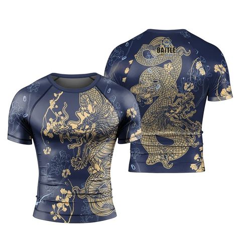 Flower Chinese Dragon Short Sleeve Rash Guard | Dragon Rash Guard Jiu Jitsu Rash Guards, Bjj Rash Guard, Mma Training, Mens Compression, Gym Shirt, Fabric Technology, Martial Art, Compression Shirt, Mma Fighters