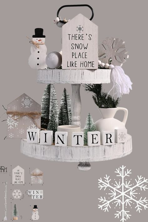 RM ROOMERS 13 PCS Winter Christmas Tiered Tray Decor, Snowman Wood Signs Set for Tiered Tray, Small Rustic Snowman Sign and Xmas Tree for Home Office Table Decorations, Gift Cabin Tiered Tray Decor, Snowman Tiered Tray Decor, January Tiered Tray Decor, Winter Tiered Tray Ideas, Three Tiered Tray Decor, Winter Tray Decor, Winter Decor Ideas For The Home, Winter Tray, Winter Tiered Tray Decor