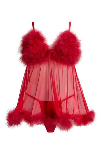 Frothy feathers conceal the cups and trim the hemline of this flirty babydoll chemise complete with a matching G-string. Includes chemise and G-string 80% nylon, 20% elastane Hand wash, dry flat Imported Cute Lingerie Sets, Women Nightwear Dresses, Golf Skorts, Lizzie Hearts, Nordstrom Women, Lingerie Inspiration, Nature Dress, Romantic Outfit, Seductive Clothes