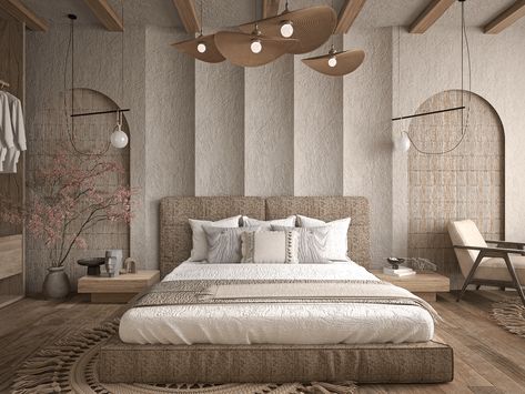 • CGI- Wabi-Sabi style bed room Design on Behance Bedroom Design Ideas Simple, Wabi Sabi Bedroom Design, Simple Bedroom Design Ideas, Bedroom Japanese Style, Japandi Style Bedroom, Wabi Sabi Bedroom, Japanese Style Bedroom, Bed Back Design, Simple Bedroom Design