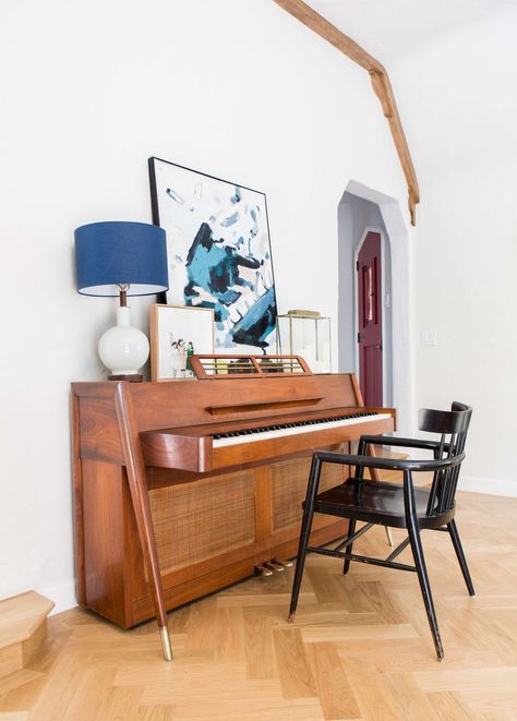 New Pieces Around My House Mid Century Modern Dresser Makeover, Music Bedroom, Home Music Rooms, Piano Decor, Vintage Piano, Piano Room, Emily Henderson, Creative Furniture, Updating House