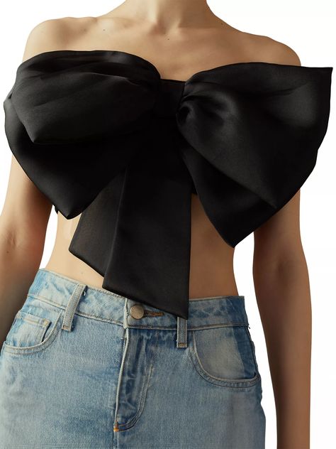 Shop Cynthia Rowley Organza Bow Bandeau Crop Top | Saks Fifth Avenue Big Bow Top Outfit, Crop Top Tutorial, Bow Bandeau, Top Highlights, Bow Crop Tops, Organza Bow, Bandeau Crop Top, Gameday Outfit, Cynthia Rowley