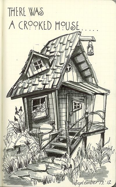 Crooked House 091912 by White By White Wolf Studio,      Donna Jeanne Koepp, via Flickr Crooked House, Moleskine Sketchbook, Draw Ideas, House Drawing, Arte Sketchbook, Pencil Art Drawings, Urban Sketching, Arte Fantasy, Pen Art