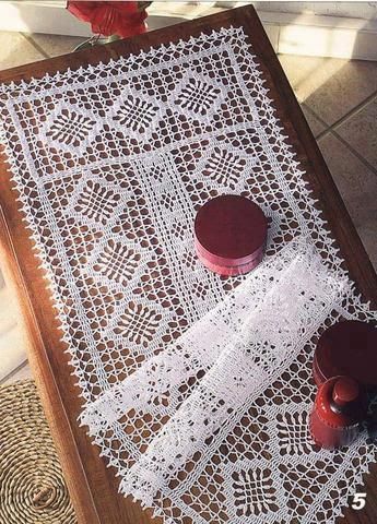 cool Free Crochet Table Runner Patterns                                                                                                                                                      More Háčkovaná Čipka, Crochet Table Topper, Crochet Table Runner Pattern, Fillet Crochet, Crochet Table, Crochet Business, Crochet Buttons, Crochet Table Runner, Table Runner Pattern