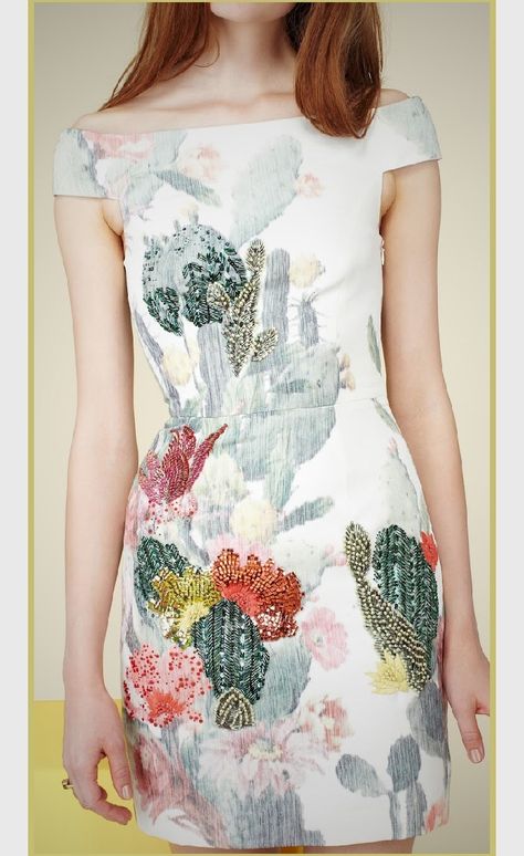 Matthew Williamson 2014 Cactus Dress, 2018 Outfits, Cactus Embroidery, Creation Couture, Cactus Print, Matthew Williamson, 2014 Fashion, Fashion Details, Surface Design