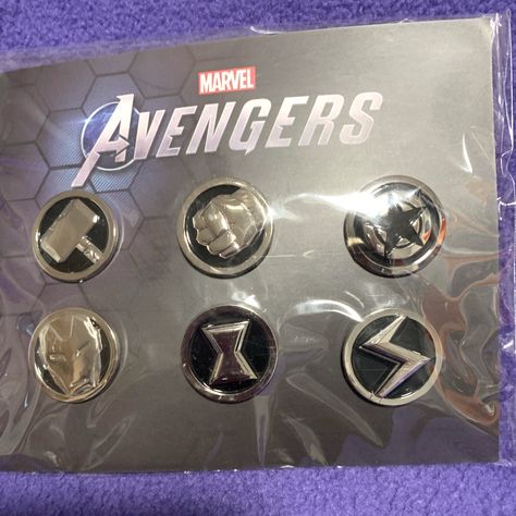 Marvel Avengers Collectors Pin Set Game Promo Pin Set Set Of 6 Pins Thor, Hulk, Captain America, Iron Man, Black Widow, And Ms Marvel New In Package Avengers Story, Project Drawing, Marvel Pics, Marvel Jewelry, Captain America Iron Man, Marvel Clothes, True Things, Captain America Winter Soldier, Marvel Merchandise