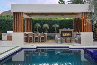 Sofronas Residence - Contemporary - Patio - Orange County - by Altera Landscape | Houzz Gazebo Design Ideas, Gazebo Design, Poolside Lounge, Pool House Designs, Contemporary Patio, Patio Kitchen, Villa Park, Home Renovations, Modern Patio