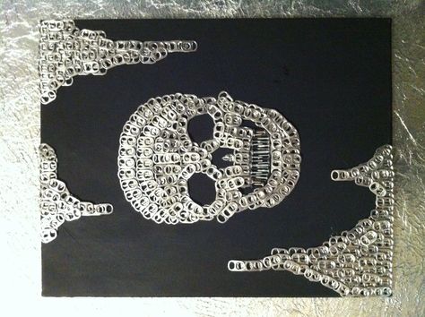 Original piece by me. Canvas, paint, hot glue, coke tabs Soda Tab Art Projects, Coke Can Tabs Crafts, Art With Soda Cans, Pop Can Tabs Crafts, Things To Make Out Of Soda Can Tops, Things To Make With Hot Glue Aesthetic, Can Tap Diy, Pop Can Tab Crafts Diy, Coke Tab Crafts