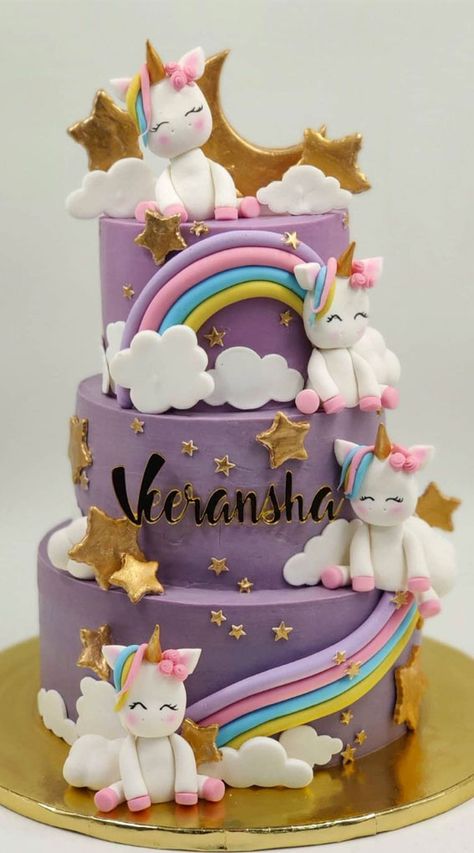 birthday cake, unicorn cake, rainbow cake, birthday cake ideas 2021 Purple Rainbow Cake, Purple Unicorn Cake, Birthday Cake With Rainbow, Gold Unicorn Cake, Cute Cake Ideas, Unicorn Number Cake, Unicorn Theme Cake, Birthday Cake Unicorn, Unicorn Cake Design