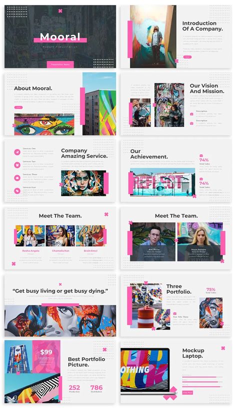 Hipster Google Slides Template Slide Show Design, Slide Deck Design, Templates Background, Graphic Design Portfolio Book, Ppt Template Design, Google Slides Templates, Brand Guidelines Template, 포트폴리오 레이아웃, Presentation Deck