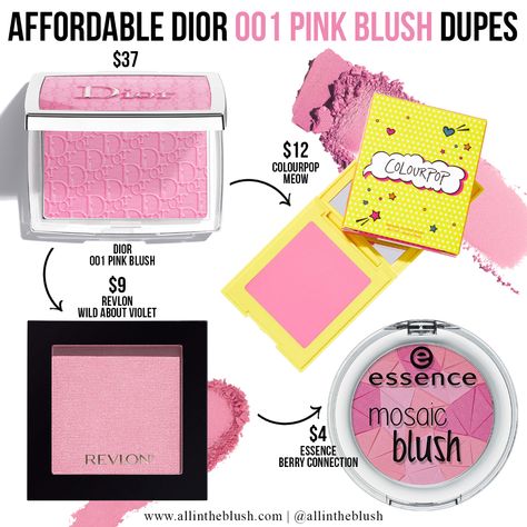 Affordable Dupes for Dior 001 Pink Blush - All In The Blush Best Blush Makeup, Dior Blush Swatch, Cool Pink Blush, Dior Blush Aesthetic, Dior 001 Pink, Blush Recommendation, Pink Makeup Products, Affordable Blush, Pink Blush Makeup