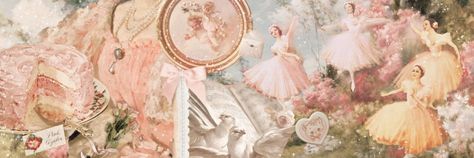 Princess Header Aesthetic, Princess Aesthetic Twitter Header, Coquette Landscape Wallpaper, Coquette Pinterest Header, Coquette Header Aesthetic, Princess Aesthetic Header, Coquette Tumblr Header, Coquette Notion Cover, Ethereal Header