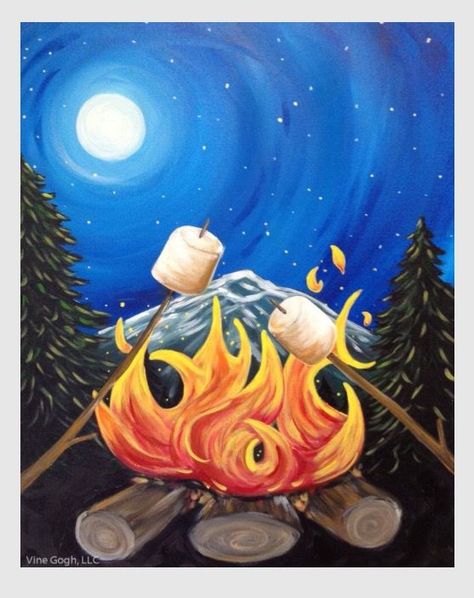 Camping Painting, Painted Pictures, Wine And Canvas, Art 2024, Paint Nite, Easy Canvas Painting, Canvas Painting Diy, Night Painting, Pattern Ideas