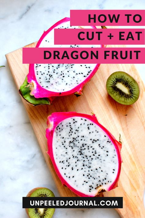 What is dragon fruit? What does dragon fruit taste like? How do you cut dragon fruit? Eat it? Is dragon fruit healthy? How do you know if it's ripe? Here are ALL the answers, and everything you want to know about this gorgeous tropical fruit. . . . . . #tropicalfruit #fruitsalad #dragonfruit #healthyrecipes #cookingtips #knifeskills Fruit Salad With Dragon Fruit, How Do You Eat Dragon Fruit, Dragon Fruit Ideas, How To Peel Dragon Fruit, What To Do With Dragon Fruit, White Dragon Fruit Recipe, How To Cut Dragon Fruit Video, How To Cut A Dragon Fruit, White Dragon Fruit Recipes