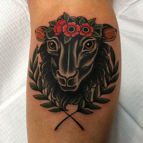 Black Sheep Tattoo, Lamb Tattoo, Skin Color Tattoos, Sheep Tattoo, Kent Ohio, Traditional Style Tattoo, King Tattoos, Tree Tattoo Designs, Black Girls With Tattoos