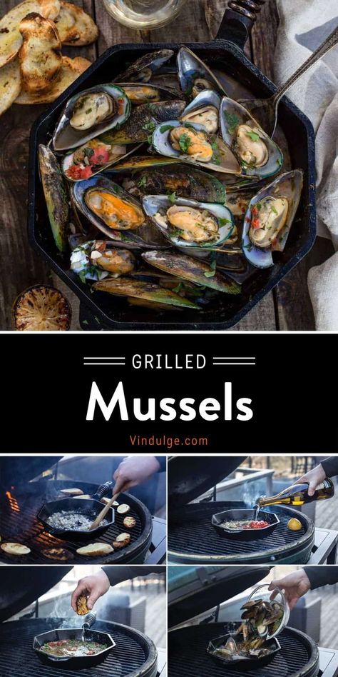 Grilled Mussels Recipe, Grilled Mussels, Bbq Seafood, Grilled Fish Recipes, Cooking Outdoors, Grilled Seafood Recipes, Homemade Comfort Food, Steamed Mussels, Mussels Recipe