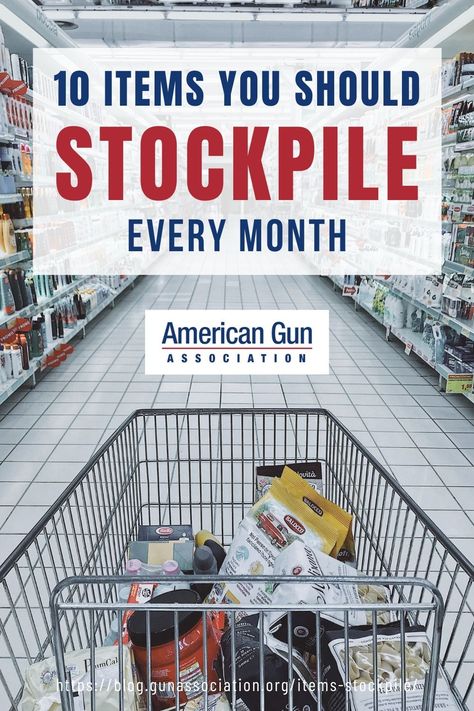 Stockpile on these prepper items each month. Thereâs no need to buy a truckload of them all at once. #prepperitems #preppersupplies #prepper #survivalist #survival #preparedness #gunassociation Prepper Stockpile List, Gifts For Preppers, Preppers Survivalist, Prepper Skills, Prepper Tips, Preppers List, Prepper Items, Emergency Preparedness Items, Storm Prep