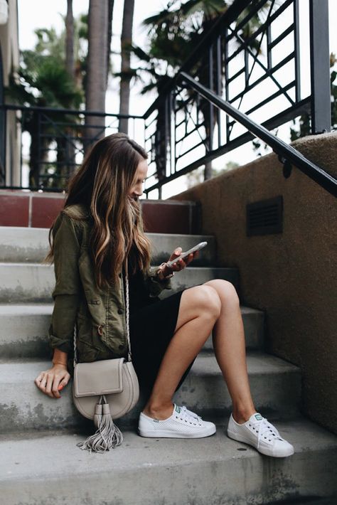 Join the #GetDressedWithMerrick Challenge | merricksart.com Sneakers With Dresses, Boho Grunge Fashion, Dresses Sneakers, Black Sneakers Outfit, Shoes For Women Casual, White Shoes Outfit, Sneakers Outfit Casual, Sneakers Dress, How To Wear Sneakers