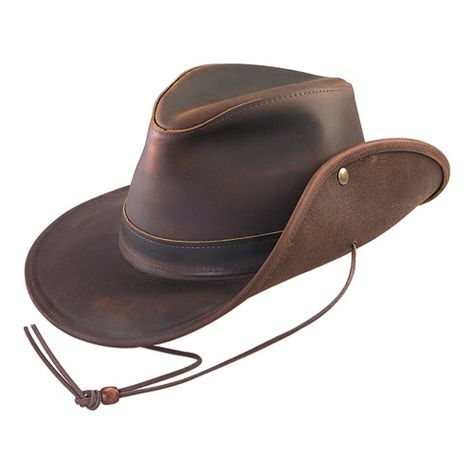 Henschel 0334 - Brown Oiled Cowhide Hats Aussie Hat, Leather Cowboy Hats, Lifeguard Hat, Outback Hat, Safari Hat, Hat Stores, Western Hats, Western Leather, Leather Hats