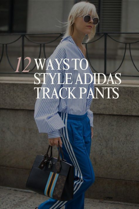 12 ways to style adidas track pants Tracksuit Bottoms Outfit Women, Dress Up Track Pants, Adidas Tracksuit Bottoms Outfit, Track Skirt Outfit, Women’s Tracksuit Outfit, 3 Stripes Adidas Outfit, Adidas Pants Street Style, Adidas Bottoms Outfit, Adidas Tiro Pants Outfit