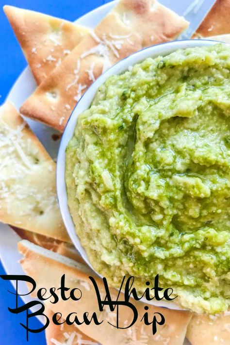 White Bean Pesto Dip, Pesto Hors D’oeuvres, Pesto Dip Recipe, Pesto Dip Appetizer, Pesto White Bean, Vegetarian Dips, White Bean Dip Recipe, Italian Dip, Bean Dip Recipe