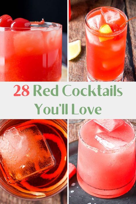 28 Red Cocktails to Brighten Up Your Evening - Dishes Delish Red And Yellow Cocktail, Red Martini Cocktails, Red Colored Cocktails, Red Tequila Cocktails, Red Cocktail Recipes, Red Cocktails Recipes, Red Mocktails Non Alcoholic, Red Drinks Alcohol, Red Party Food