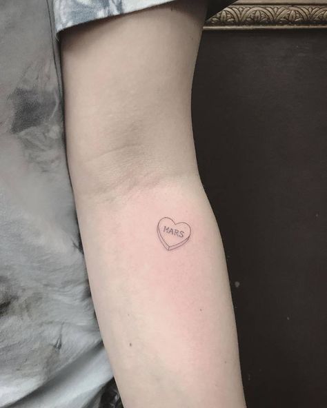 Candy Heart Tattoo, Heart Tattoos With Names, Candy Tattoo, Timeless Tattoo, Small Quote Tattoos, Tattoo Heart, Heart Tattoos, Heart Tattoo Designs, Discreet Tattoos