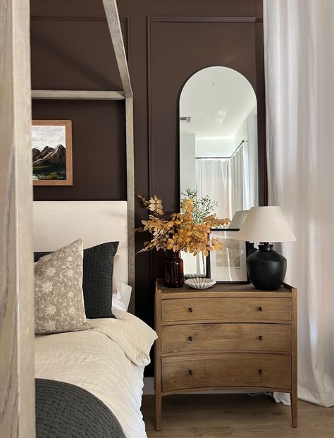 Mirrors By Nightstands, Tall Mirrors Above Nightstand, Arched Mirror Above Nightstand, Arched Mirror Nightstand, Arch Mirror Behind Nightstand, Night Stands With Mirrors Behind, Bedroom Mirror Above Night Stand, Arch Mirror Above Nightstand, Mirror Above Night Stand